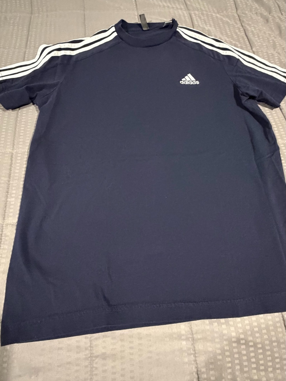 adidas Navy Short-Sleeve Crew Tee with White Shoulder Stripes